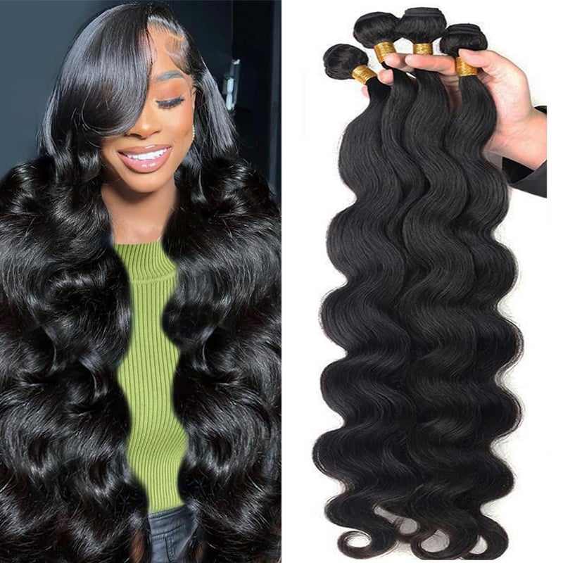 Katspon 12A Human Hair Bundles 18 20 22 24 Inch Body Wave Bundles 100 Unprocessed Brazilian Virgin Hair 4 Bundles Human Hair Extensions Quick Weave Human Hair Natural Black